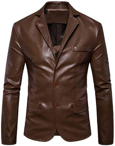 Men's Brown Faux Leather Long Sleeve Jacket