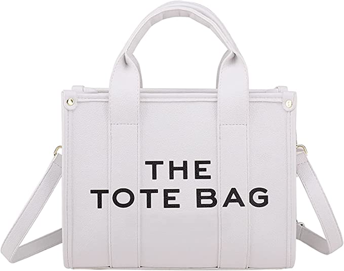 Trendy White Top Handle Tote Bag w/Strap