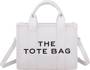 Trendy White Top Handle Tote Bag w/Strap