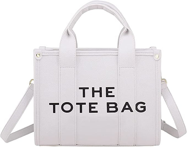 Trendy White Top Handle Tote Bag w/Strap