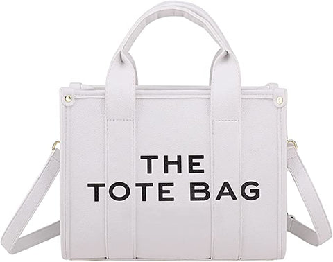 Trendy White Top Handle Tote Bag w/Strap