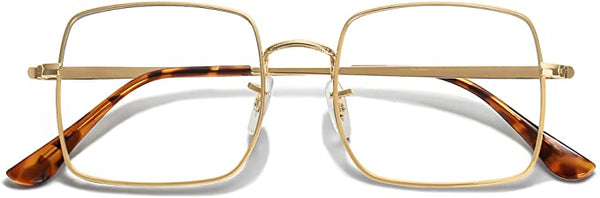 Oversized Tortoise Brown Metal Rectangle Clear Frames
