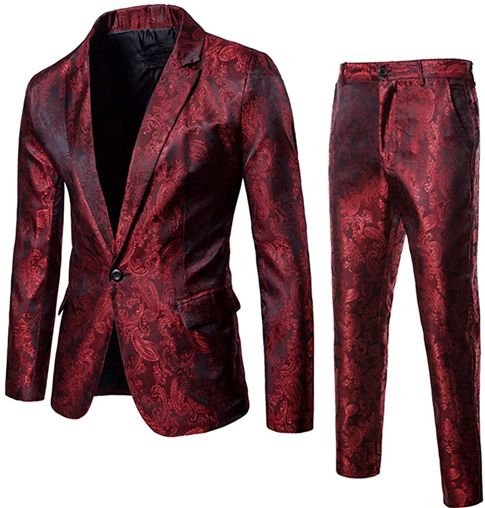 Paisley Burgundy Single Breasted Men's Dress Suit