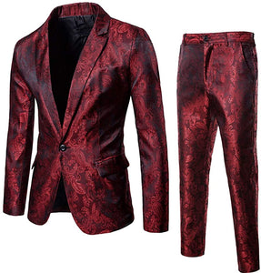 Paisley Burgundy Single Breasted Men's Dress Suit