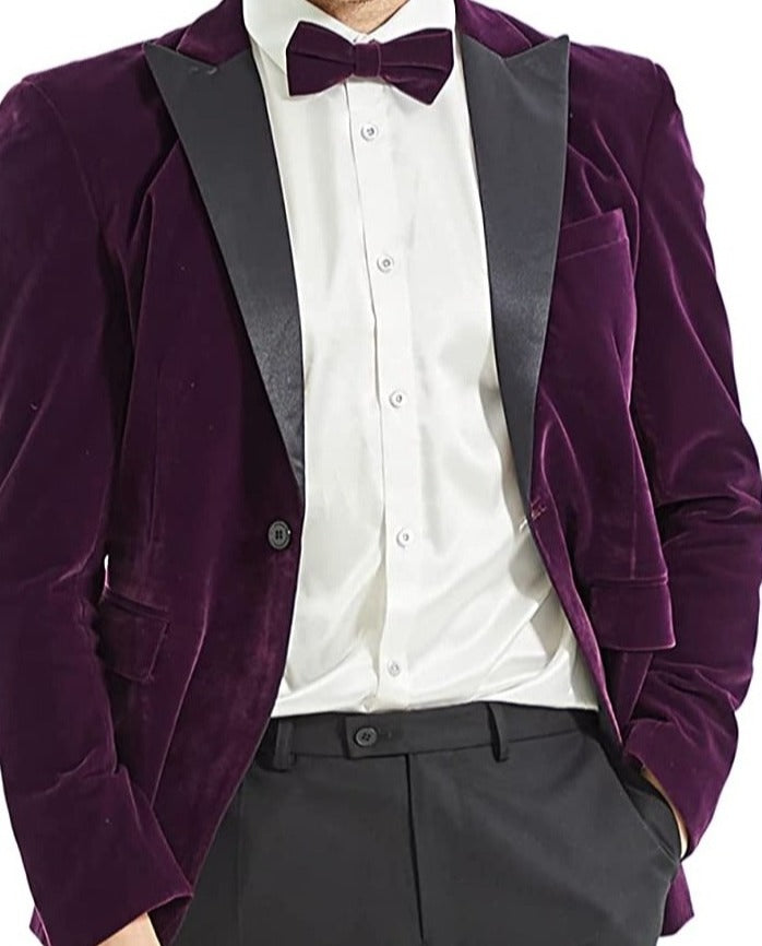 Men's Peak Lapel Purple Velvet One Button Blazer Suit