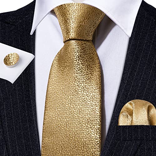 Men's Gold Print Silk Tie Set w/Handkerchief & Cufflinks