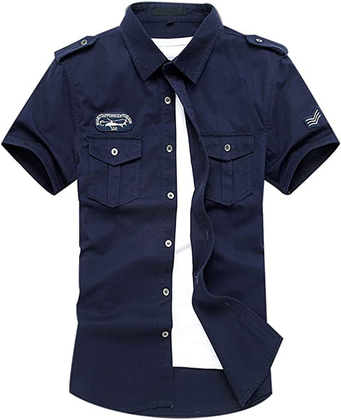 Men's Military White Button Down Short Sleeve Tactical Shirt