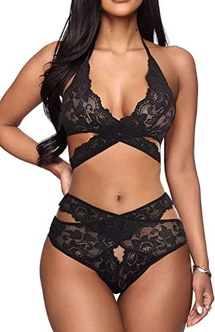 Beautiful Black Floral Lace Bralette & Panty Lingerie Set