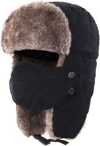 Windproof Warm Trapper Black Russian Hats with Mask