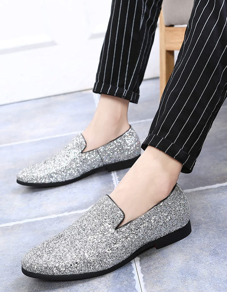 Glittered Silver Metallic Elegant Men's Loafer