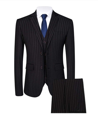 Men's Conquer Black Stripe 3 Piece Dress Suits