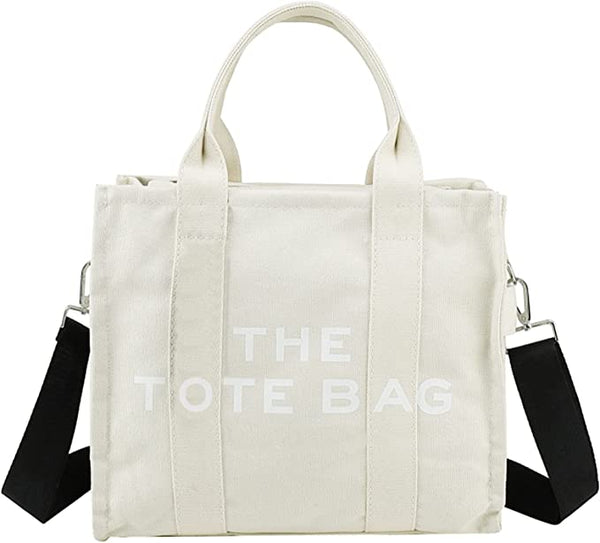 Trendy White Top Handle Tote Bag w/Strap