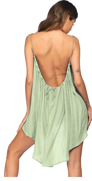 Summer Aqua Green Loose Backless Beach Cover Up