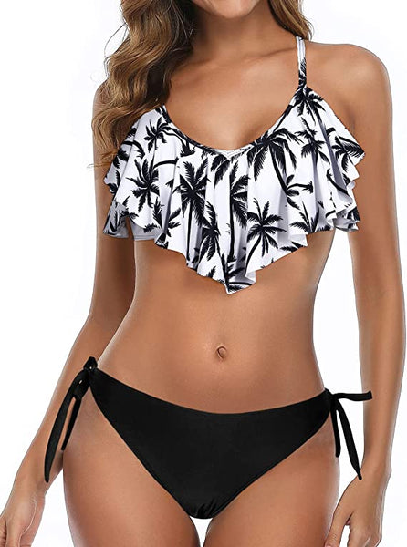 Dotted Red Ruffled 2pc Bikini Swimsuit