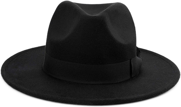 Kessel Classic Wide Brim Bowknot Black Fedora Hat