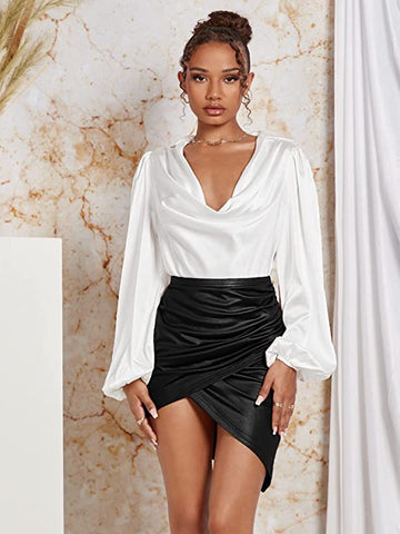 Ruched Asymmetrical Black Mini Skirt