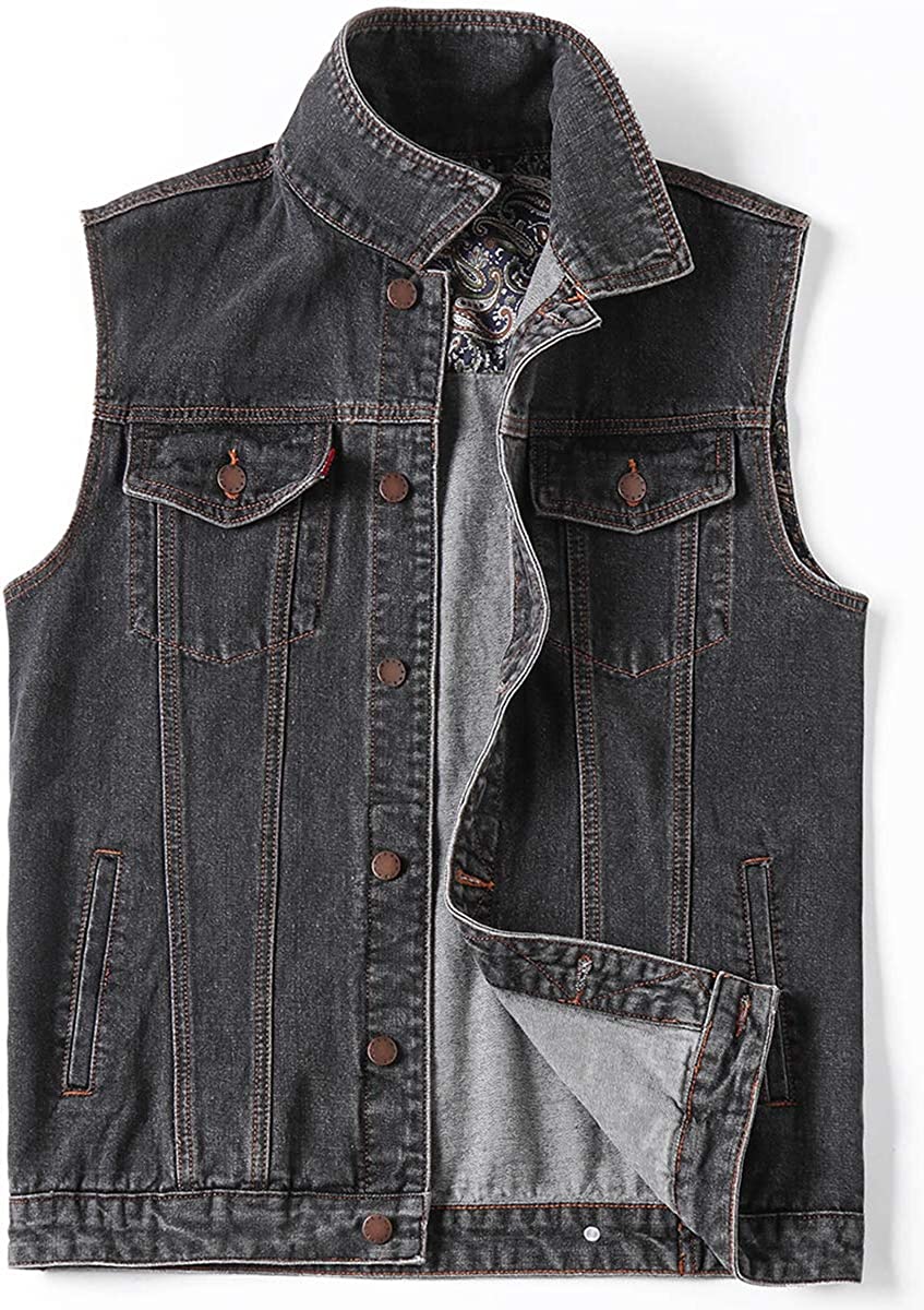 Men's Vintage Black Casual Sleeveless Denim Vest