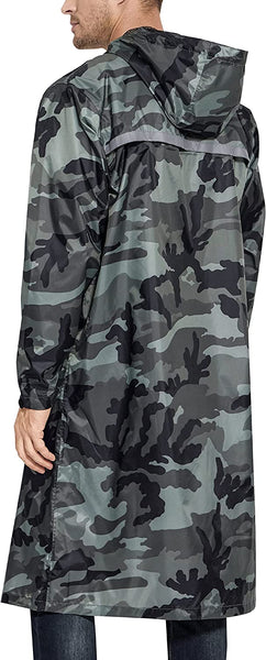 Men's Camo Hooded Reflective Lightweight Long Rain Jacket