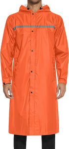 Men's Orange Hooded Reflective Lightweight Long Rain Jacket