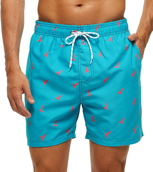 Men's Navy Trees Short Swim Trunks