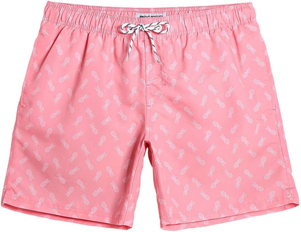 Men's Quick Dry Blue/Pink Printed Short Swim Trunks