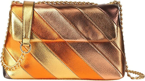 Gold Bronze Quilted Crossbody Purse w/Chain