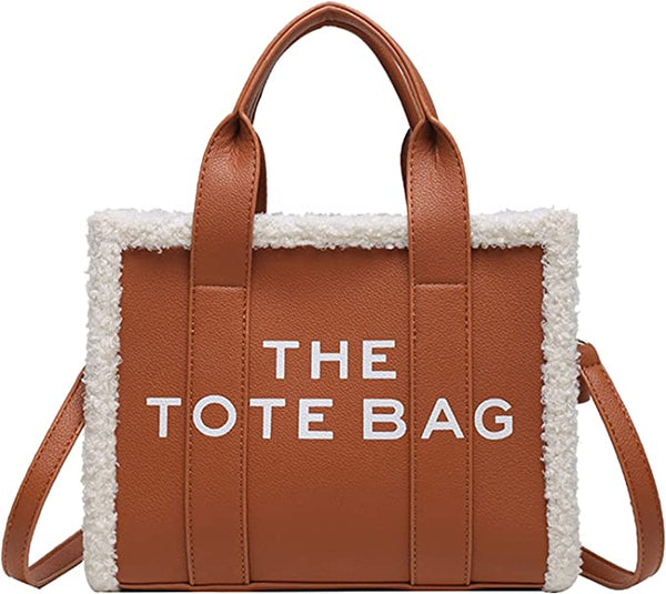 Trendy Fuzzy Blue Top Handle Tote Bag
