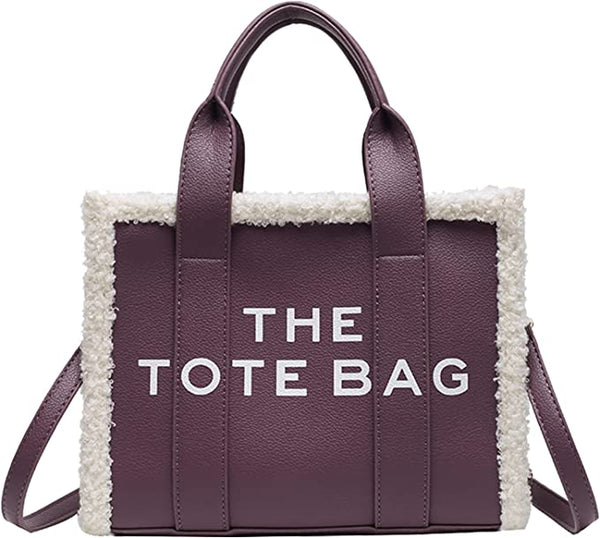 Trendy Fuzzy Brown Top Handle Tote Bag