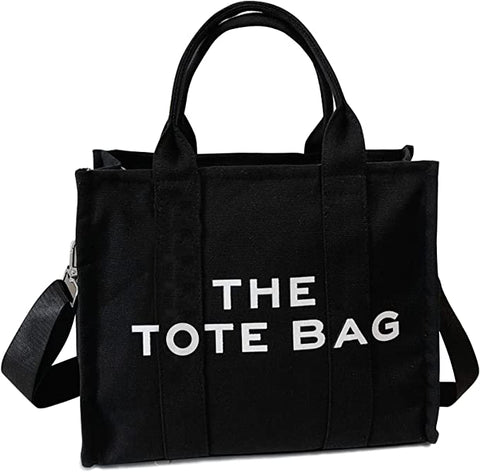 Trendy Black Top Handle Tote Bag w/Strap