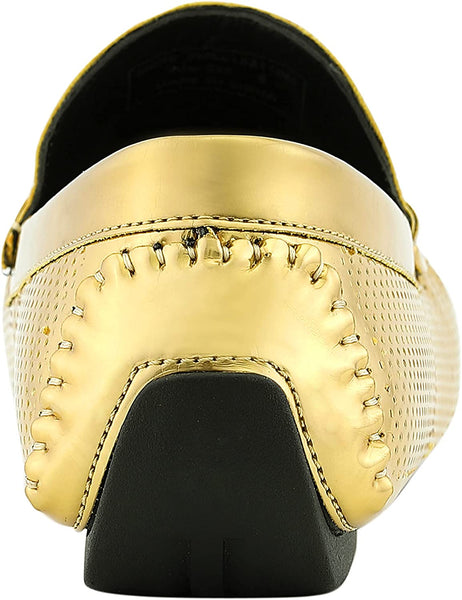 Men's Elegant Gold Moccasins Driving Shoes with Buckle