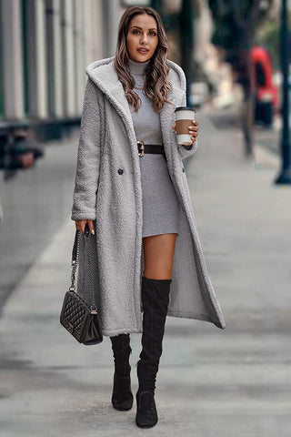 Women's Silver-Gray Faux Fur Long Hooded Winter Coat