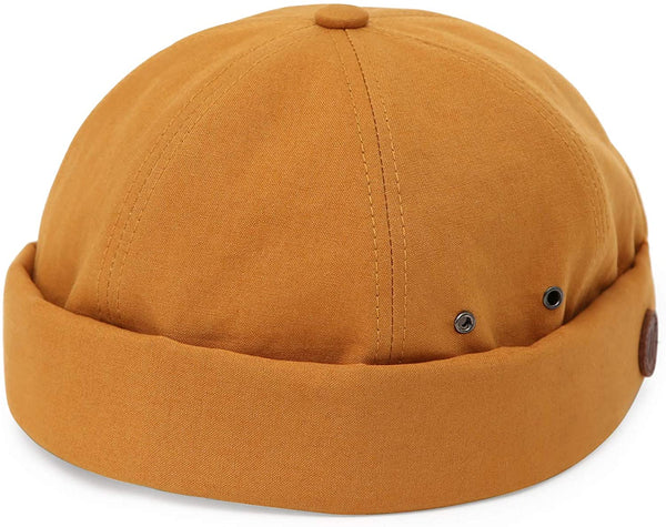 Ravenstein Mustard Brimless Leather Strap Beanie Cap