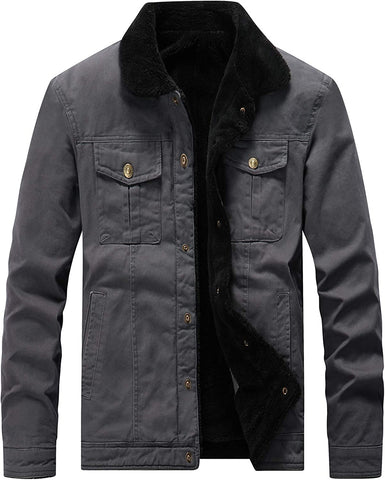 Classic Cotton Dark Grey Men's Fleece Lined Jacket