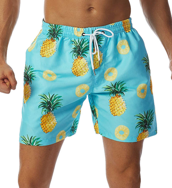 Men's Blue Banana Printed Short Swim Trunks