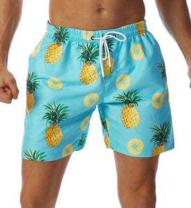 Men's Blue Pineapple Short Swim Trunks