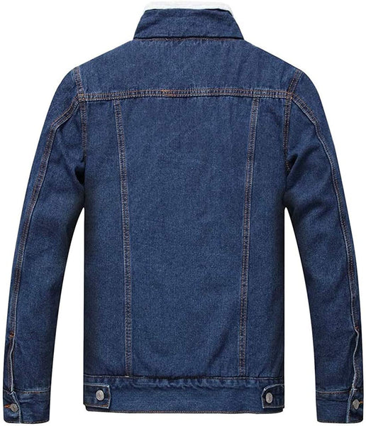 Classic Dark Blue Men's Faux Fur Denim Jacket