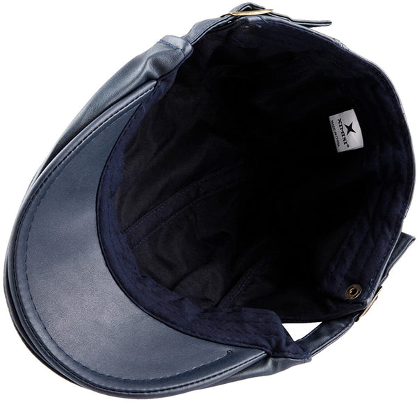 Zeist Navy Blue PU Leather Classic Newsboy Cap