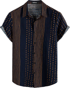 Men's Black Stripes & Dots Printed Casual Short Sleeve Shirt