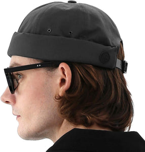 Helmond Charcoal Brimless Leather Strap Beanie Cap