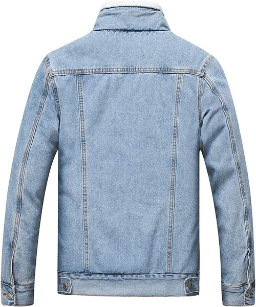 Classic Light Blue Men's Faux Fur Denim Jacket