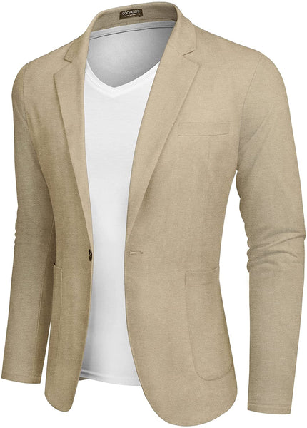 Men's Khaki Lightweight Notched Long Sleeve Lapel Blazer