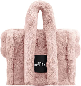 Faux Fur Chic Top Handle Pink Fuzzy Tote Bag