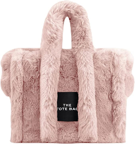 Faux Fur Chic Top Handle Pink Fuzzy Tote Bag