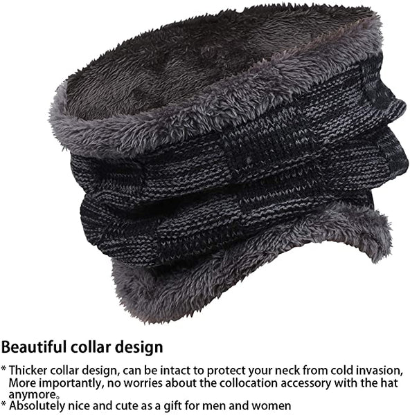 Men's Gray Ribbed Thermal Fleece Winter Hat & Neck Warmer Set