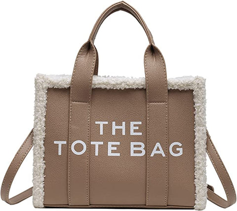 Trendy Fuzzy Brown Top Handle Tote Bag