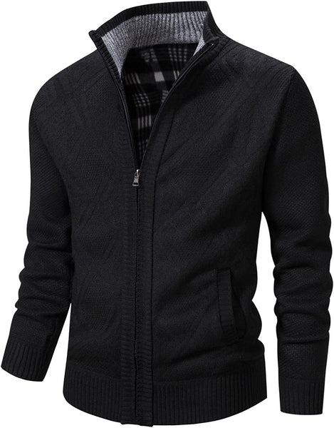 Men's Black Slim Fit Sweater Knitted Cardigan with Pockets