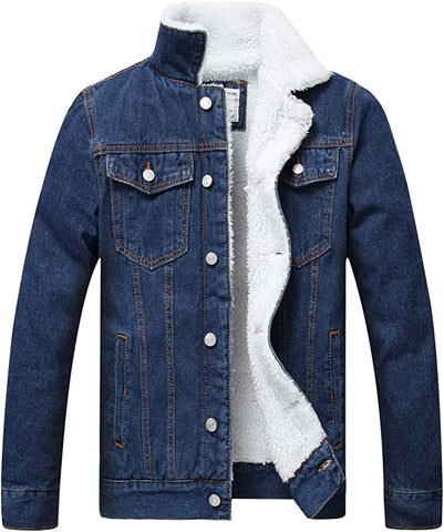 Men's Fleece Blue Cotton Sherpa Lined Denim Winter Jacket