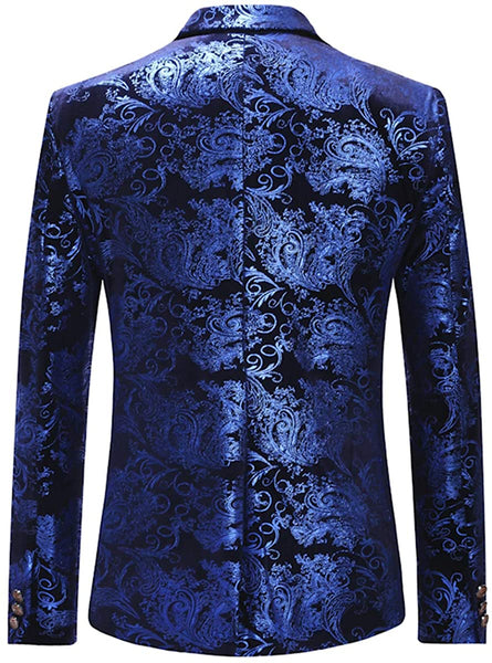 Single-Breasted Hot Stamping Blue Floral Dress Suit