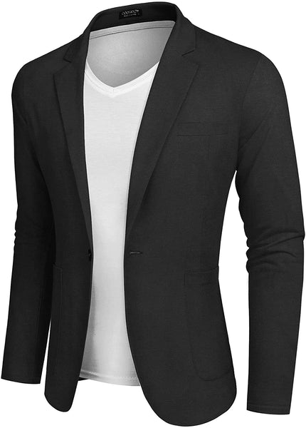 Men's Black Lightweight Long Sleeve Lapel Blazer