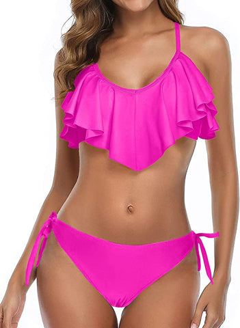 Summer Pink Ruffled 2pc Bikini Swimsuit